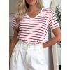 image:imagePRETTYGARDEN Short Sleeve Shirts for Women 2026 Spring V Neck Cute Tops Casual Striped Shirt Knitted Tees Summer OutfitsStriped White Red
