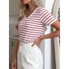 image:imagePRETTYGARDEN Short Sleeve Shirts for Women 2026 Spring V Neck Cute Tops Casual Striped Shirt Knitted Tees Summer OutfitsStriped White Red