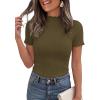 image:imagePRETTYGARDEN Short Sleeve T Shirts for Women Summer Clothes 2026 Casual Spring Tops Ruffle Mock Neck Ribbed Fitted Basic TeesArmy Green