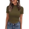 image:imagePRETTYGARDEN Short Sleeve T Shirts for Women Summer Clothes 2026 Casual Spring Tops Ruffle Mock Neck Ribbed Fitted Basic TeesArmy Green