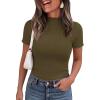 image:imagePRETTYGARDEN Short Sleeve T Shirts for Women Summer Clothes 2026 Casual Spring Tops Ruffle Mock Neck Ribbed Fitted Basic TeesArmy Green
