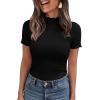 image:imagePRETTYGARDEN Short Sleeve T Shirts for Women Summer Clothes 2026 Casual Spring Tops Ruffle Mock Neck Ribbed Fitted Basic TeesBlack