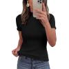 image:imagePRETTYGARDEN Short Sleeve T Shirts for Women Summer Clothes 2026 Casual Spring Tops Ruffle Mock Neck Ribbed Fitted Basic TeesBlack