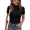 image:imagePRETTYGARDEN Short Sleeve T Shirts for Women Summer Clothes 2026 Casual Spring Tops Ruffle Mock Neck Ribbed Fitted Basic TeesBlack