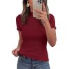 image:imagePRETTYGARDEN Short Sleeve T Shirts for Women Summer Clothes 2026 Casual Spring Tops Ruffle Mock Neck Ribbed Fitted Basic TeesBurgundy