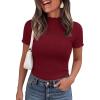 image:imagePRETTYGARDEN Short Sleeve T Shirts for Women Summer Clothes 2026 Casual Spring Tops Ruffle Mock Neck Ribbed Fitted Basic TeesBurgundy