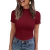 image:imagePRETTYGARDEN Short Sleeve T Shirts for Women Summer Clothes 2026 Casual Spring Tops Ruffle Mock Neck Ribbed Fitted Basic TeesBurgundy
