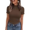 image:imagePRETTYGARDEN Short Sleeve T Shirts for Women Summer Clothes 2026 Casual Spring Tops Ruffle Mock Neck Ribbed Fitted Basic TeesCoffee