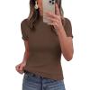 image:imagePRETTYGARDEN Short Sleeve T Shirts for Women Summer Clothes 2026 Casual Spring Tops Ruffle Mock Neck Ribbed Fitted Basic TeesCoffee