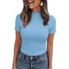 image:imagePRETTYGARDEN Short Sleeve T Shirts for Women Summer Clothes 2026 Casual Spring Tops Ruffle Mock Neck Ribbed Fitted Basic TeesLight Blue