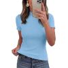 image:imagePRETTYGARDEN Short Sleeve T Shirts for Women Summer Clothes 2026 Casual Spring Tops Ruffle Mock Neck Ribbed Fitted Basic TeesLight Blue