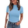 image:imagePRETTYGARDEN Short Sleeve T Shirts for Women Summer Clothes 2026 Casual Spring Tops Ruffle Mock Neck Ribbed Fitted Basic TeesLight Blue