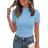 image:imagePRETTYGARDEN Short Sleeve T Shirts for Women Summer Clothes 2026 Casual Spring Tops Ruffle Mock Neck Ribbed Fitted Basic TeesLight Blue