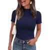 image:imagePRETTYGARDEN Short Sleeve T Shirts for Women Summer Clothes 2026 Casual Spring Tops Ruffle Mock Neck Ribbed Fitted Basic TeesNavy Blue