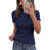 image:imagePRETTYGARDEN Short Sleeve T Shirts for Women Summer Clothes 2026 Casual Spring Tops Ruffle Mock Neck Ribbed Fitted Basic TeesNavy Blue