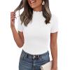 image:imagePRETTYGARDEN Short Sleeve T Shirts for Women Summer Clothes 2026 Casual Spring Tops Ruffle Mock Neck Ribbed Fitted Basic TeesWhite