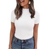 image:imagePRETTYGARDEN Short Sleeve T Shirts for Women Summer Clothes 2026 Casual Spring Tops Ruffle Mock Neck Ribbed Fitted Basic TeesWhite