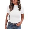 image:imagePRETTYGARDEN Short Sleeve T Shirts for Women Summer Clothes 2026 Casual Spring Tops Ruffle Mock Neck Ribbed Fitted Basic TeesWhite
