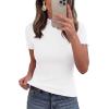 image:imagePRETTYGARDEN Short Sleeve T Shirts for Women Summer Clothes 2026 Casual Spring Tops Ruffle Mock Neck Ribbed Fitted Basic TeesWhite
