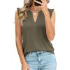 image:imagePRETTYGARDEN Sleeveless Tops for Women 2026 Summer Dressy Tank Tops Cute V Neck Ruffle Blouses Spring Work Office ShirtsArmy Green
