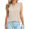 image:imagePRETTYGARDEN Sleeveless Tops for Women 2026 Summer Dressy Tank Tops Cute V Neck Ruffle Blouses Spring Work Office ShirtsBeige