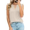 image:imagePRETTYGARDEN Sleeveless Tops for Women 2026 Summer Dressy Tank Tops Cute V Neck Ruffle Blouses Spring Work Office ShirtsBeige