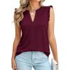 image:imagePRETTYGARDEN Sleeveless Tops for Women 2026 Summer Dressy Tank Tops Cute V Neck Ruffle Blouses Spring Work Office ShirtsBurgundy