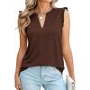 image:imagePRETTYGARDEN Sleeveless Tops for Women 2026 Summer Dressy Tank Tops Cute V Neck Ruffle Blouses Spring Work Office ShirtsDark Brown