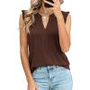 image:imagePRETTYGARDEN Sleeveless Tops for Women 2026 Summer Dressy Tank Tops Cute V Neck Ruffle Blouses Spring Work Office ShirtsDark Brown