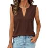 image:imagePRETTYGARDEN Sleeveless Tops for Women 2026 Summer Dressy Tank Tops Cute V Neck Ruffle Blouses Spring Work Office ShirtsDark Brown