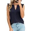 image:imagePRETTYGARDEN Sleeveless Tops for Women 2026 Summer Dressy Tank Tops Cute V Neck Ruffle Blouses Spring Work Office ShirtsNavy