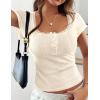 image:imagePRETTYGARDEN Summer Tops for Women 2026 Short Sleeve Lace Trim Slim Fitted Henley Tee Shirts Y2K Fashion ClothingBeige