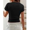 image:imagePRETTYGARDEN Summer Tops for Women 2026 Short Sleeve Lace Trim Slim Fitted Henley Tee Shirts Y2K Fashion ClothingBlack