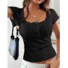 image:imagePRETTYGARDEN Summer Tops for Women 2026 Short Sleeve Lace Trim Slim Fitted Henley Tee Shirts Y2K Fashion ClothingBlack