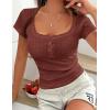image:imagePRETTYGARDEN Summer Tops for Women 2026 Short Sleeve Lace Trim Slim Fitted Henley Tee Shirts Y2K Fashion ClothingBrick Red
