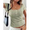 image:imagePRETTYGARDEN Summer Tops for Women 2026 Short Sleeve Lace Trim Slim Fitted Henley Tee Shirts Y2K Fashion ClothingSage Green