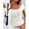 image:imagePRETTYGARDEN Summer Tops for Women 2026 Short Sleeve Lace Trim Slim Fitted Henley Tee Shirts Y2K Fashion ClothingWhite