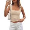 image:imagePRETTYGARDEN Tank Tops for Women 2026 Summer Sleeveless Square Neck Double Lined Tops Spring Ruched Going Out Y2K ClothesApricot