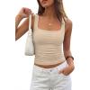 image:imagePRETTYGARDEN Tank Tops for Women 2026 Summer Sleeveless Square Neck Double Lined Tops Spring Ruched Going Out Y2K ClothesApricot