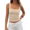 image:imagePRETTYGARDEN Tank Tops for Women 2026 Summer Sleeveless Square Neck Double Lined Tops Spring Ruched Going Out Y2K ClothesApricot