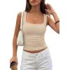 image:imagePRETTYGARDEN Tank Tops for Women 2026 Summer Sleeveless Square Neck Double Lined Tops Spring Ruched Going Out Y2K ClothesApricot