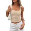 image:imagePRETTYGARDEN Tank Tops for Women 2026 Summer Sleeveless Square Neck Double Lined Tops Spring Ruched Going Out Y2K ClothesApricot