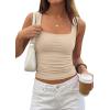 image:imagePRETTYGARDEN Tank Tops for Women 2026 Summer Sleeveless Square Neck Double Lined Tops Spring Ruched Going Out Y2K ClothesApricot