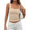 image:imagePRETTYGARDEN Tank Tops for Women 2026 Summer Sleeveless Square Neck Double Lined Tops Spring Ruched Going Out Y2K ClothesApricot