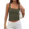 image:imagePRETTYGARDEN Tank Tops for Women 2026 Summer Sleeveless Square Neck Double Lined Tops Spring Ruched Going Out Y2K ClothesArmy Green