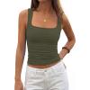 image:imagePRETTYGARDEN Tank Tops for Women 2026 Summer Sleeveless Square Neck Double Lined Tops Spring Ruched Going Out Y2K ClothesArmy Green