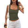 image:imagePRETTYGARDEN Tank Tops for Women 2026 Summer Sleeveless Square Neck Double Lined Tops Spring Ruched Going Out Y2K ClothesArmy Green