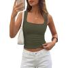 image:imagePRETTYGARDEN Tank Tops for Women 2026 Summer Sleeveless Square Neck Double Lined Tops Spring Ruched Going Out Y2K ClothesArmy Green