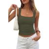 image:imagePRETTYGARDEN Tank Tops for Women 2026 Summer Sleeveless Square Neck Double Lined Tops Spring Ruched Going Out Y2K ClothesArmy Green