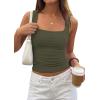 image:imagePRETTYGARDEN Tank Tops for Women 2026 Summer Sleeveless Square Neck Double Lined Tops Spring Ruched Going Out Y2K ClothesArmy Green